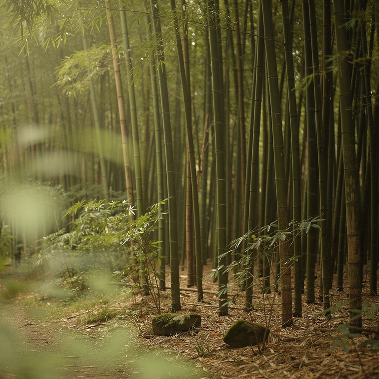 Dense bamboo grove, green light filtering through stalks | ShopAyahuascaRetreats