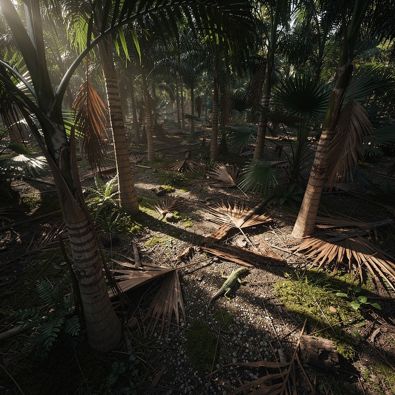 Heart of palm tree grove in a clearing, slender trunks reach... | ShopAyahuascaRetreats