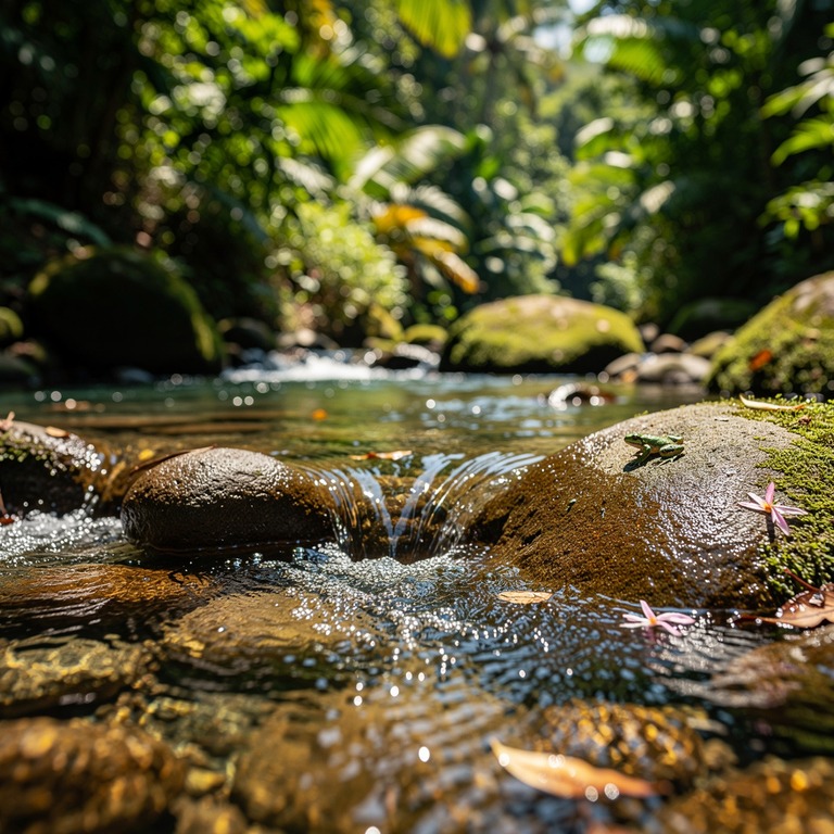 A close-up of a gentle, babbling brook, with crystal-clear w... | ShopAyahuascaRetreats