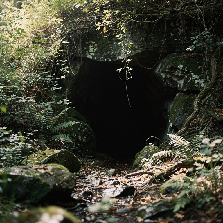 A dark and foreboding cave entrance, overgrown with vines an... | ShopAyahuascaRetreats