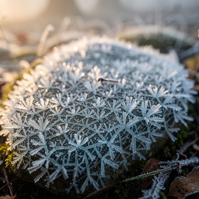 A delicate, lace-like pattern of frost covers a large, flat ... | ShopAyahuascaRetreats