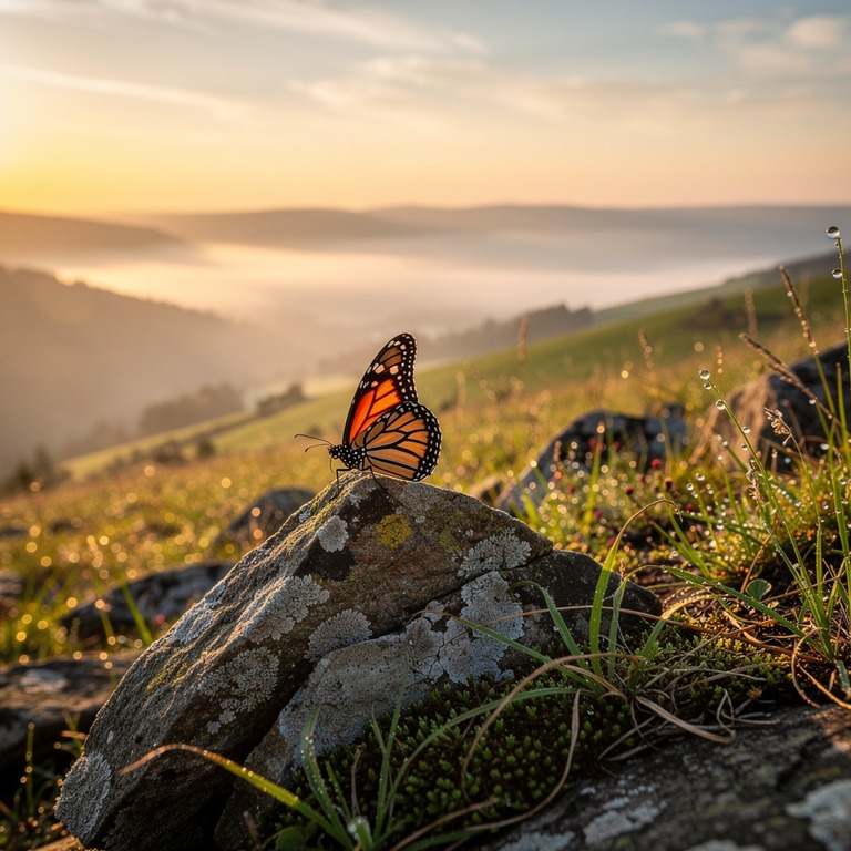 A lone monarch butterfly perched on a rocky outcropping, set... | ShopAyahuascaRetreats