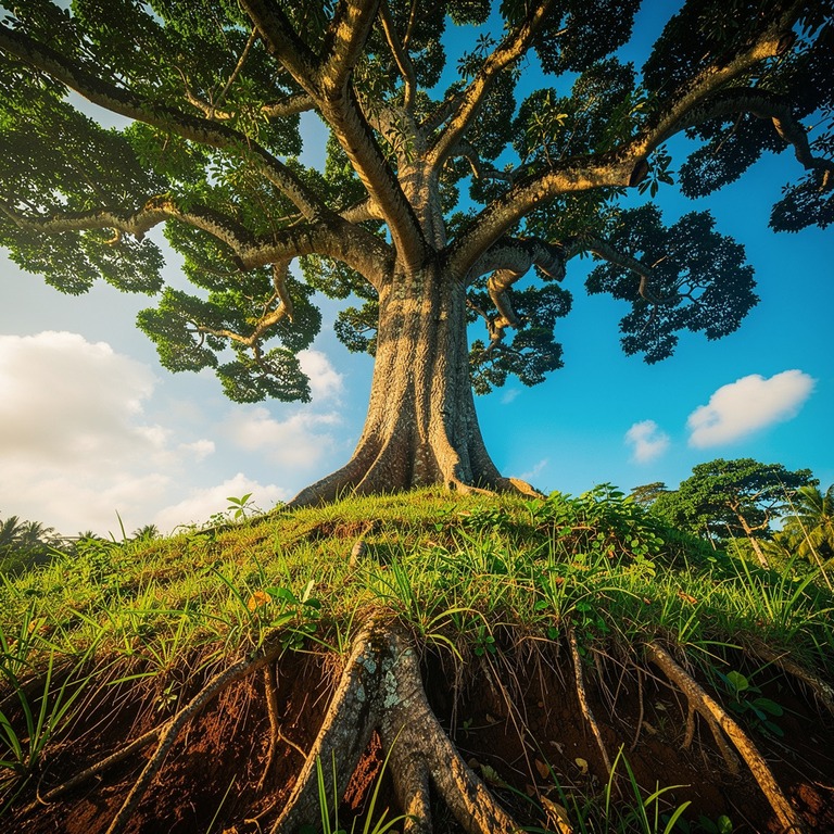 A majestic, ancient tree standing alone on a hill, its gnarl... | ShopAyahuascaRetreats