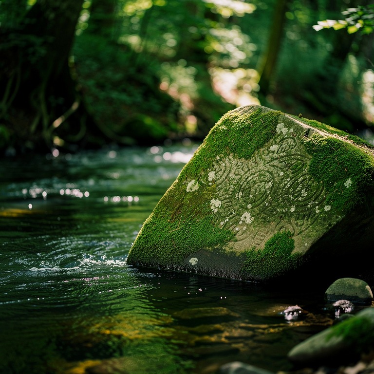 A massive, moss-covered stone lies half-submerged in the gen... | ShopAyahuascaRetreats