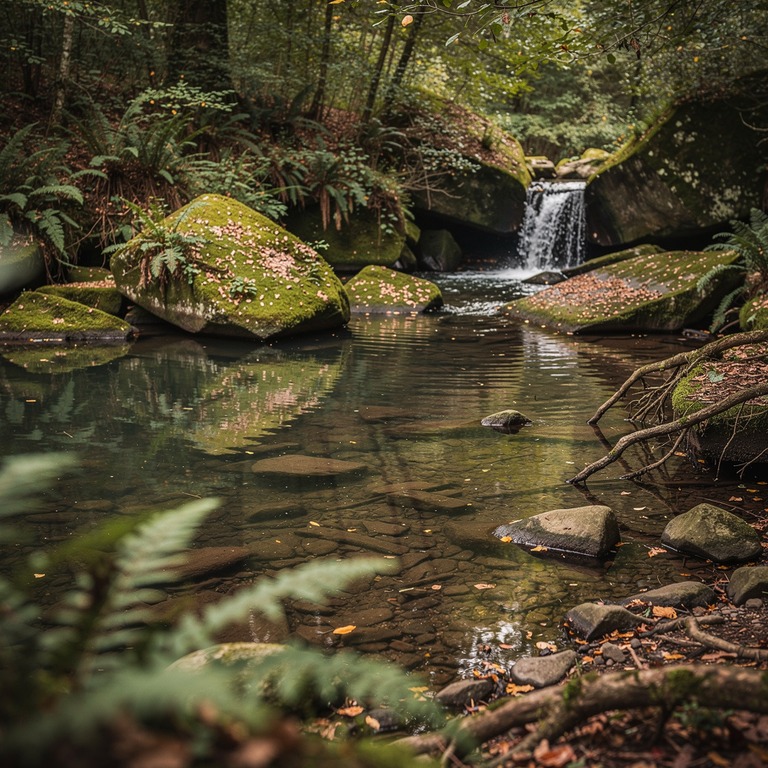 A tranquil forest pool with a waterfall in the background, s... | ShopAyahuascaRetreats