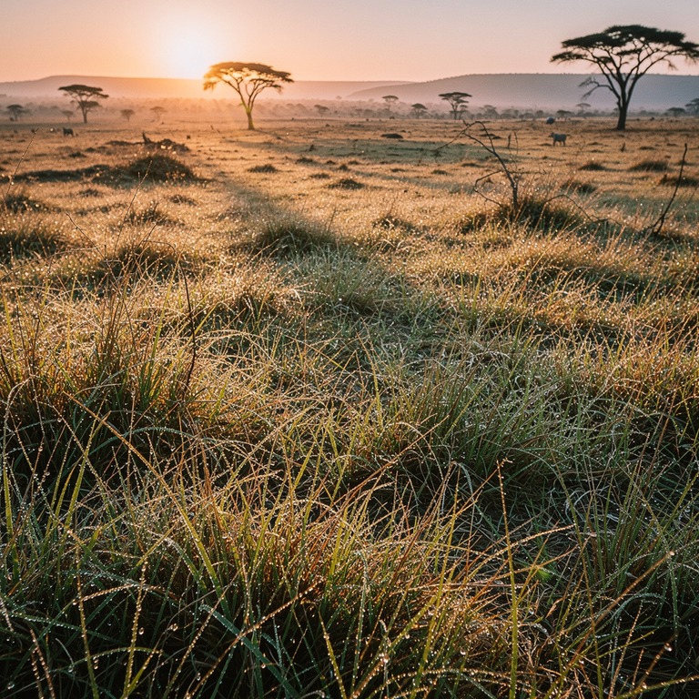 A vast, rolling savannah at dawn, with the sun casting long ... | ShopAyahuascaRetreats
