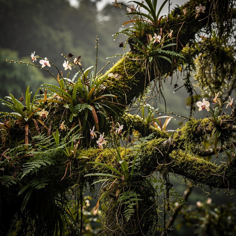 Cloud-forest ridge with epiphytes and orchids on every branc... | ShopAyahuascaRetreats