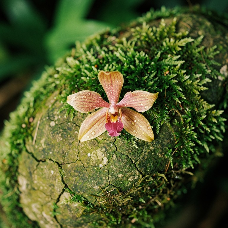 Delicate, dew-kissed petals of a rare orchid unfolding on a ... | ShopAyahuascaRetreats