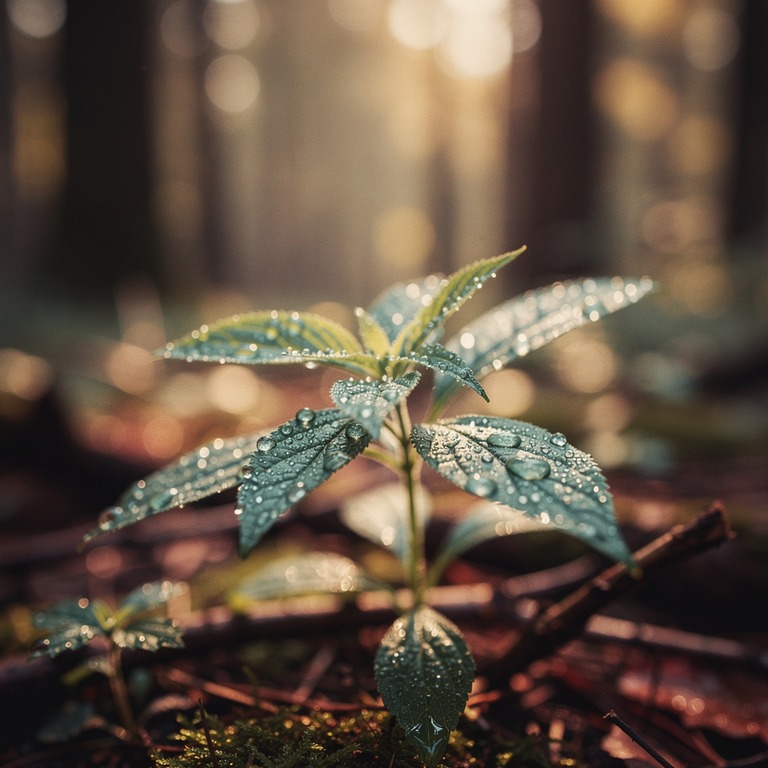 Delicate, water-droplet-covered leaves of a medicinal plant ... | ShopAyahuascaRetreats