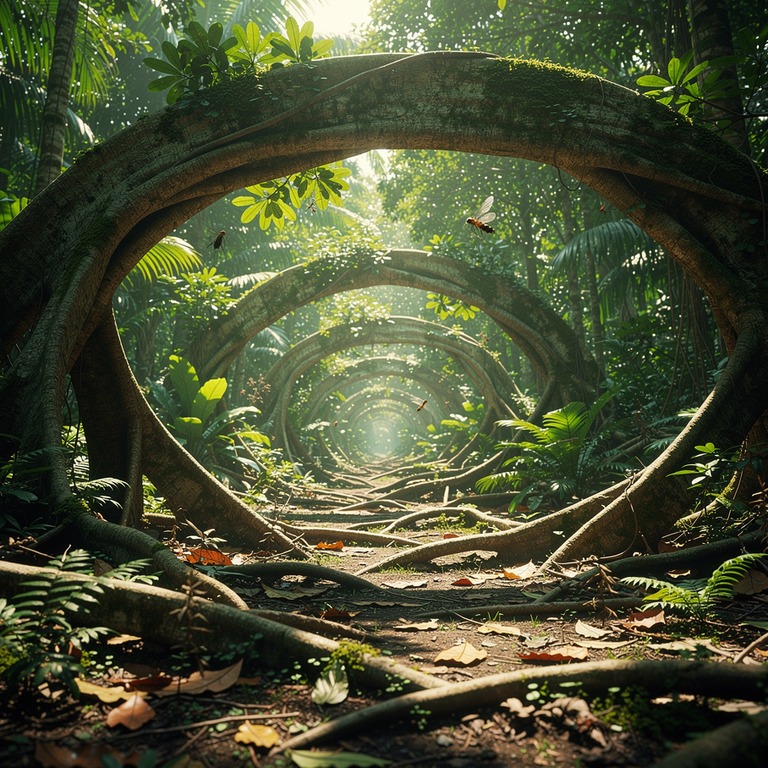 Exposed tree roots forming natural archways in a forest | ShopAyahuascaRetreats