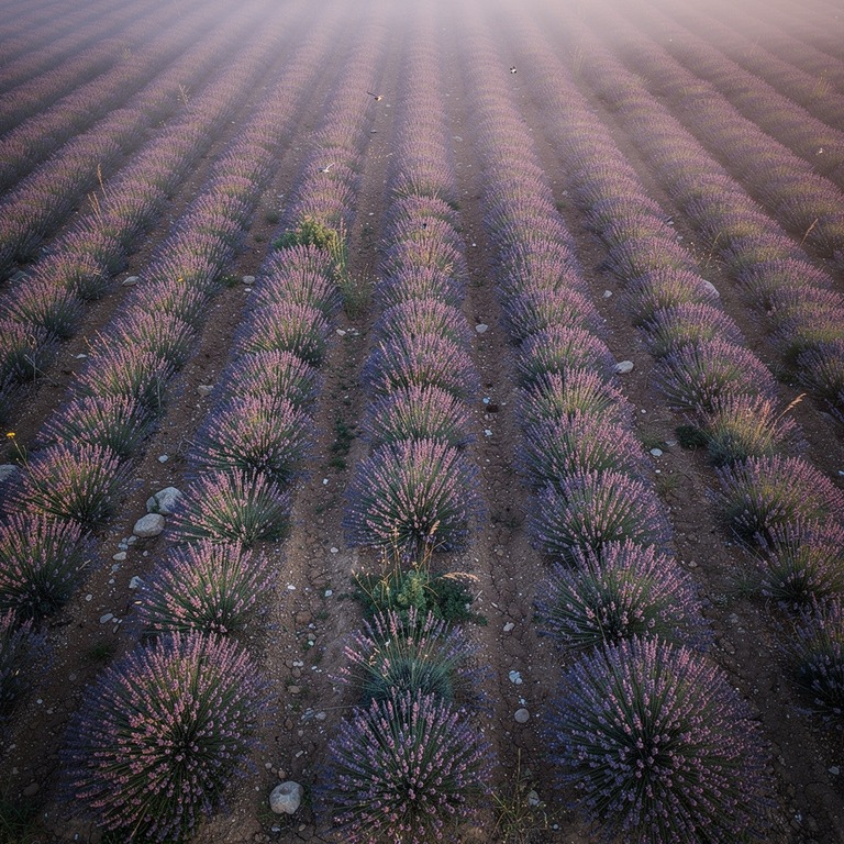 Lavender field at dusk, rows fading into soft purple haze | ShopAyahuascaRetreats