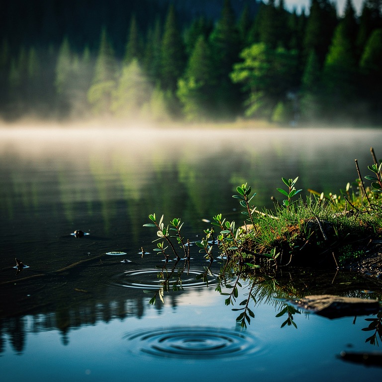 Mist rising from a calm lake, forest reflected in still wate... | ShopAyahuascaRetreats