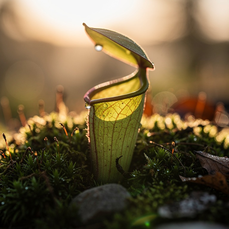 Pitcher plant nestled in moss, water collected inside the cu... | ShopAyahuascaRetreats