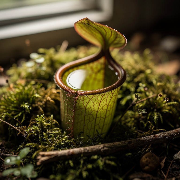Pitcher plant nestled in moss, water collected inside the cu... | ShopAyahuascaRetreats