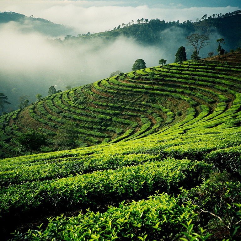 Tea plantation terraces with bright green new leaves, mounta... | ShopAyahuascaRetreats