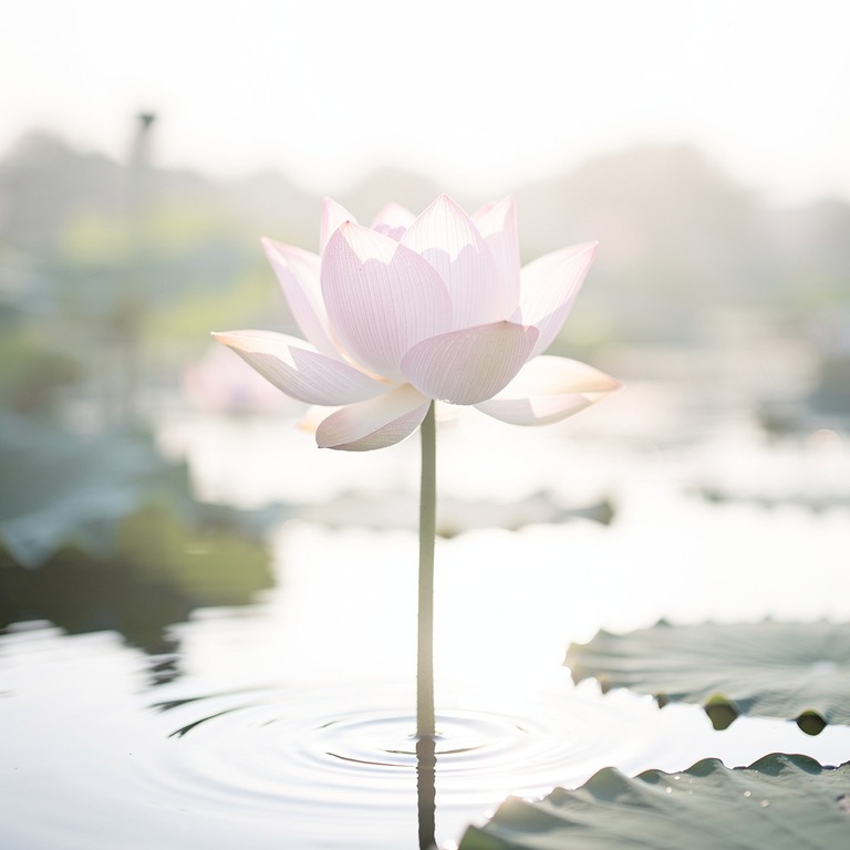A delicate, backlit lotus flower blooming in a quiet pond, r... | ShopAyahuascaRetreats