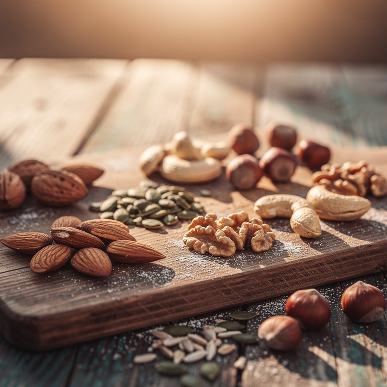 A still life of various whole nuts and seeds, such as almond... | ShopAyahuascaRetreats
