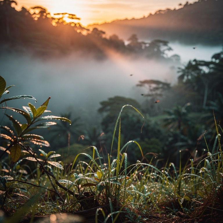 Mist hanging low over a tropical valley at sunrise | ShopAyahuascaRetreats