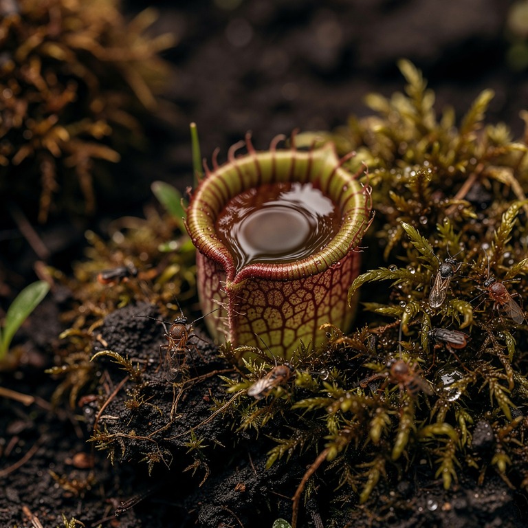 Pitcher plant nestled in moss, water collected inside the cu... | ShopAyahuascaRetreats