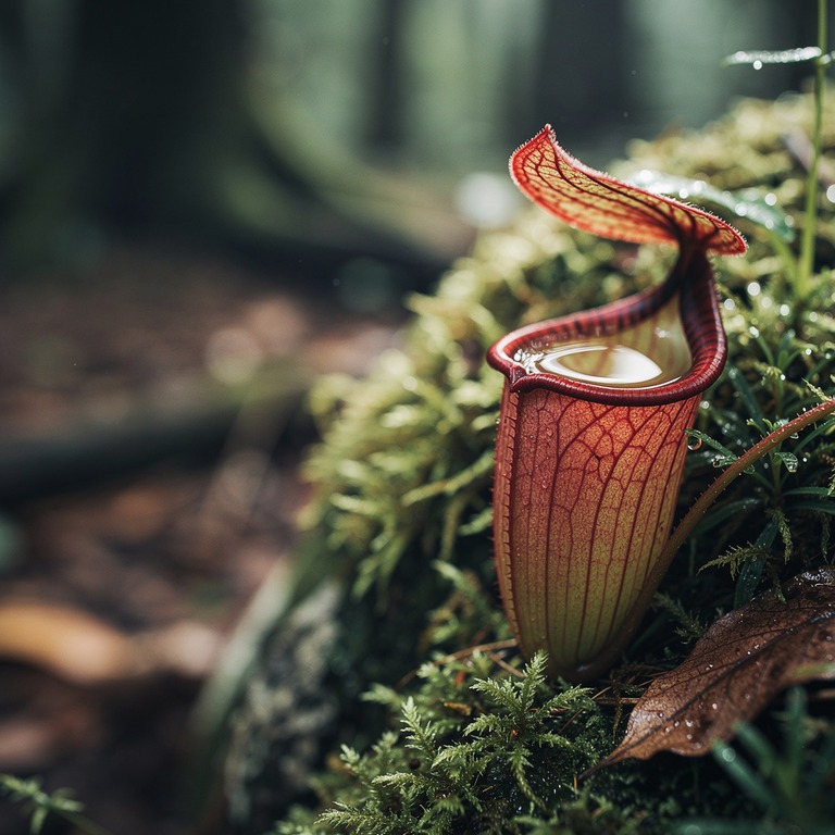 Pitcher plant nestled in moss, water collected inside the cu... | ShopAyahuascaRetreats