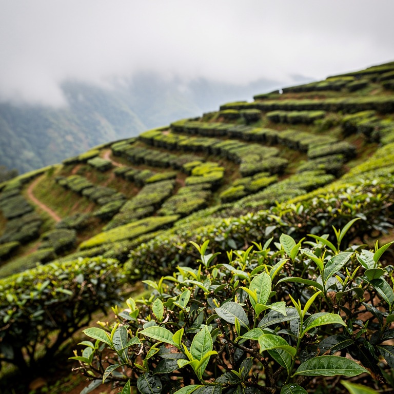 Tea plantation terraces with bright green new leaves, mounta... | ShopAyahuascaRetreats