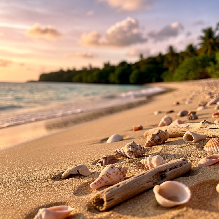 A beautiful, sandy shoreline curves gently, lined with an as... | ShopAyahuascaRetreats