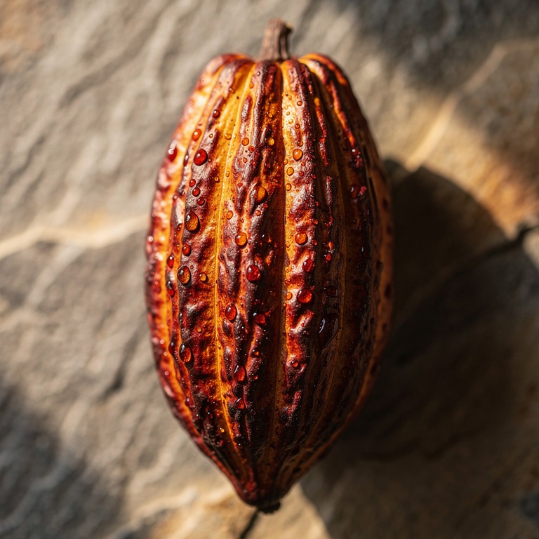 A close-up of a cacao pod on a natural stone surface, with w... | ShopAyahuascaRetreats
