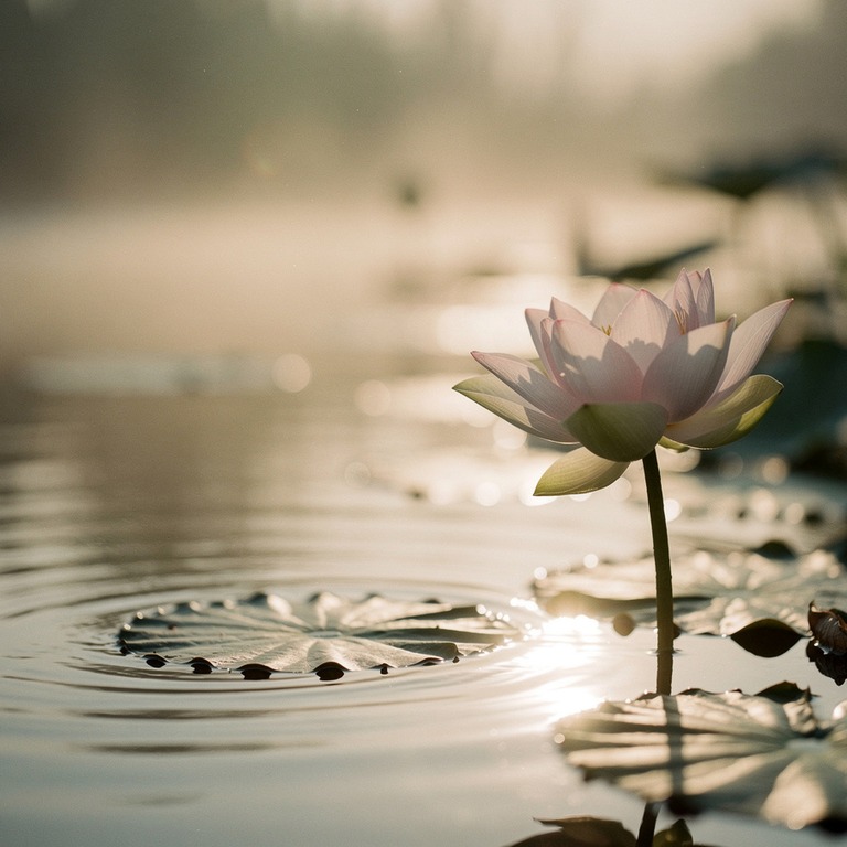 A delicate, backlit lotus flower blooming in a quiet pond, i... | ShopAyahuascaRetreats