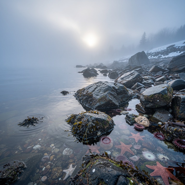 A rocky shoreline at low tide, with anemones and starfish ex... | ShopAyahuascaRetreats