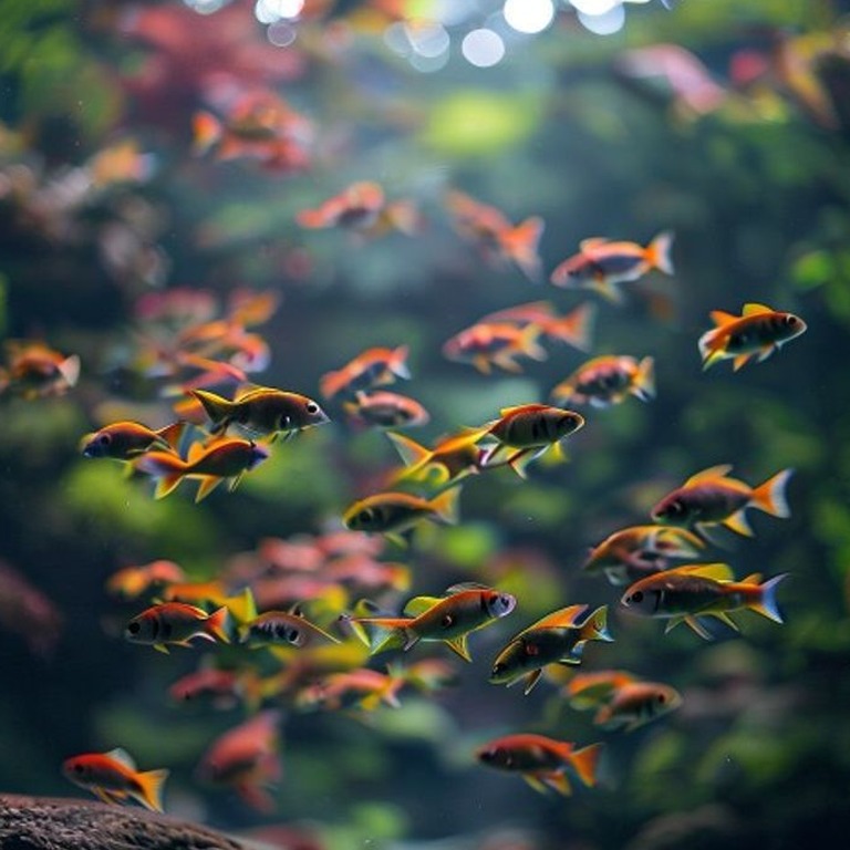 A school of neon tetras swim in synchrony within a tranquil ... | ShopAyahuascaRetreats