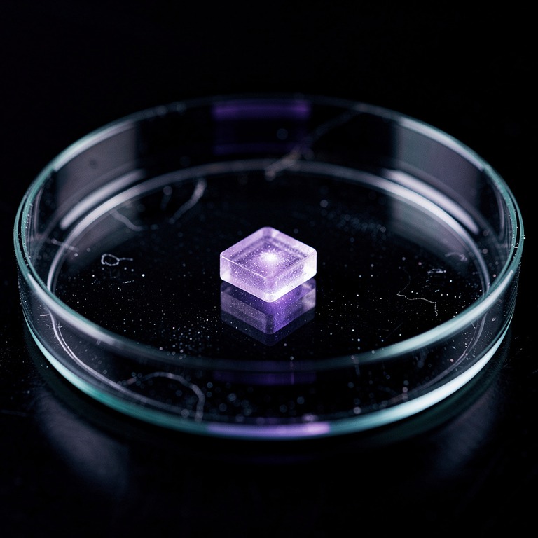 A single, glowing tab of LSD on a petri dish, set against a ... | ShopAyahuascaRetreats