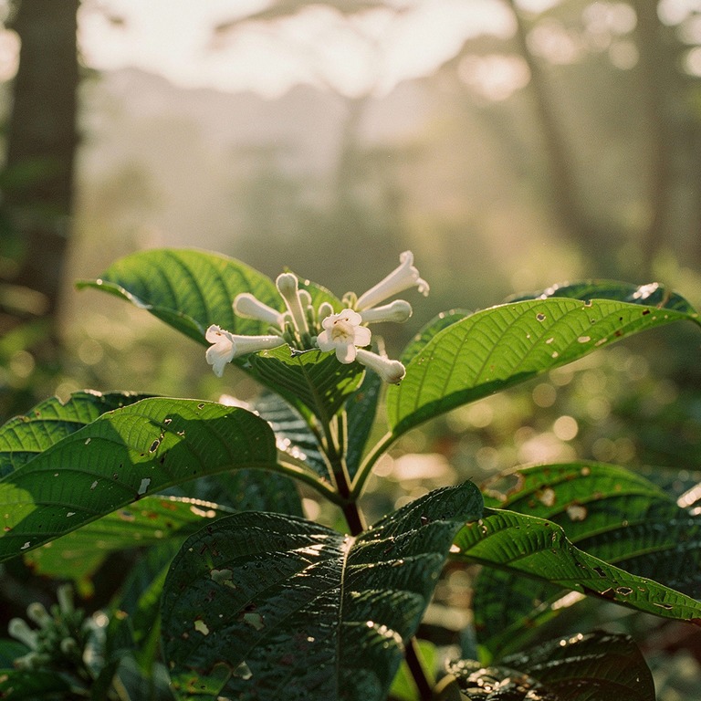 A Tabernanthe iboga plant with vibrant green leaves and whit... | ShopAyahuascaRetreats