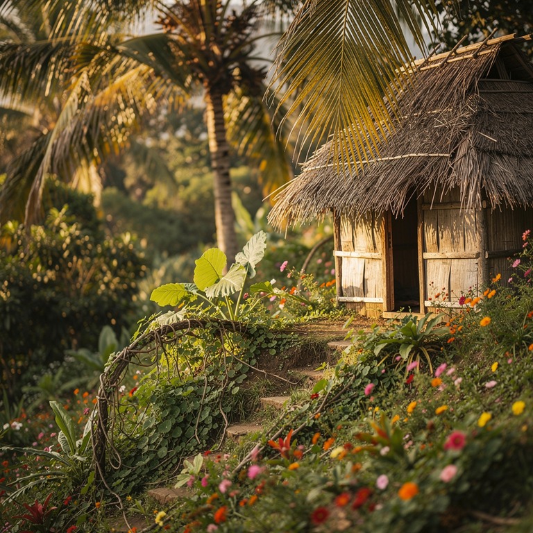 A thatched hut on a hillside, surrounded by a lush garden fi... | ShopAyahuascaRetreats