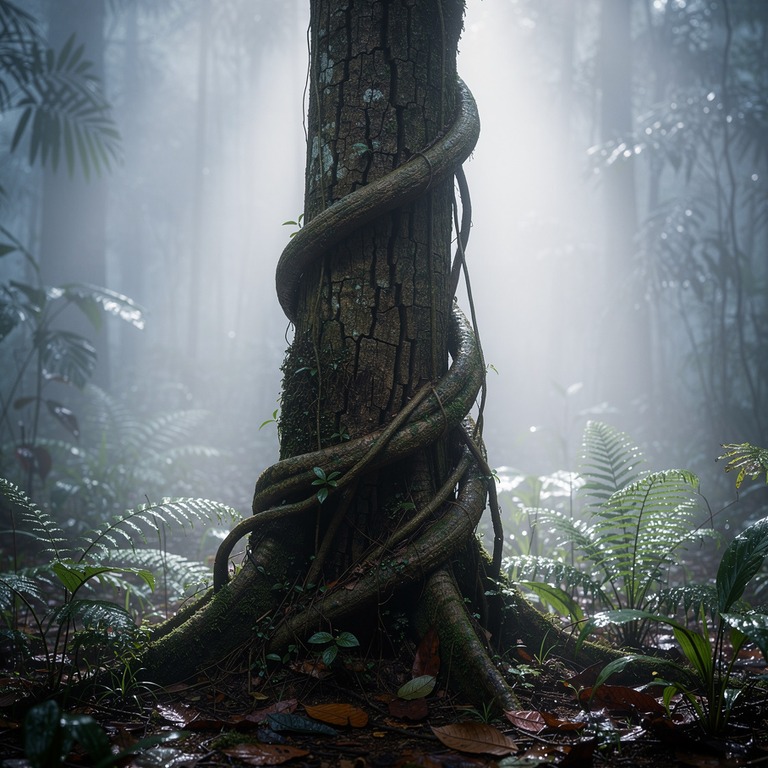 Ayahuasca vine wrapped around an old tree trunk, rainforest ... | ShopAyahuascaRetreats