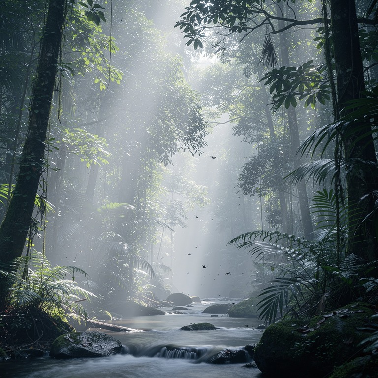 Midday rainforest with vertical light rays through gaps in t... | ShopAyahuascaRetreats