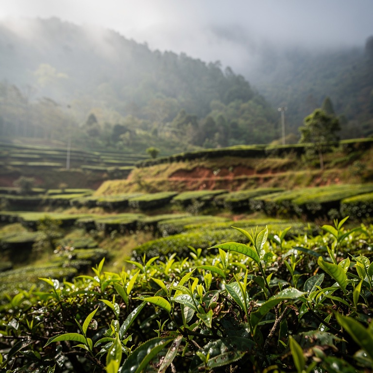 Tea plantation terraces with bright green new leaves, mounta... | ShopAyahuascaRetreats