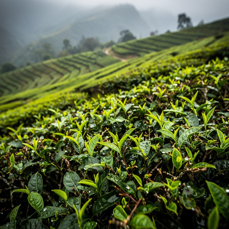 Tea plantation terraces with bright green new leaves, mounta... | ShopAyahuascaRetreats