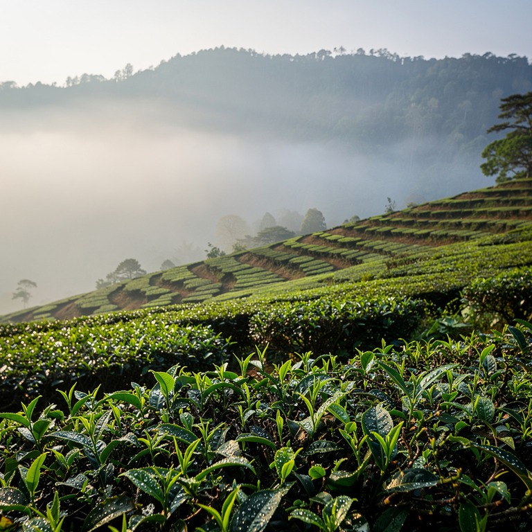 Tea plantation terraces with bright green new leaves, mounta... | ShopAyahuascaRetreats