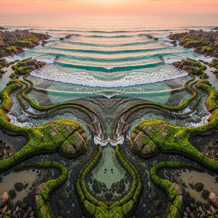 Undulating waves of turquoise water lap against a rocky, mos... | ShopAyahuascaRetreats