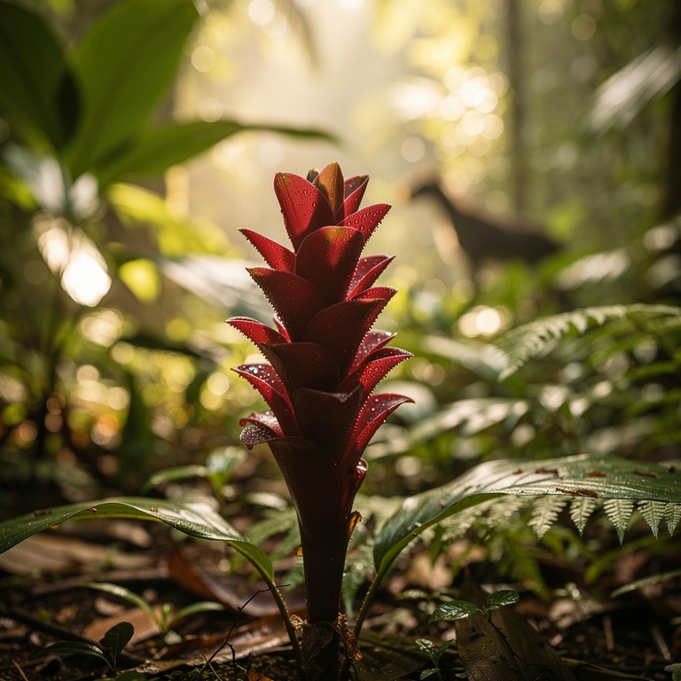 Wild ginger flower spike with deep red bracts, jungle backdr... | ShopAyahuascaRetreats