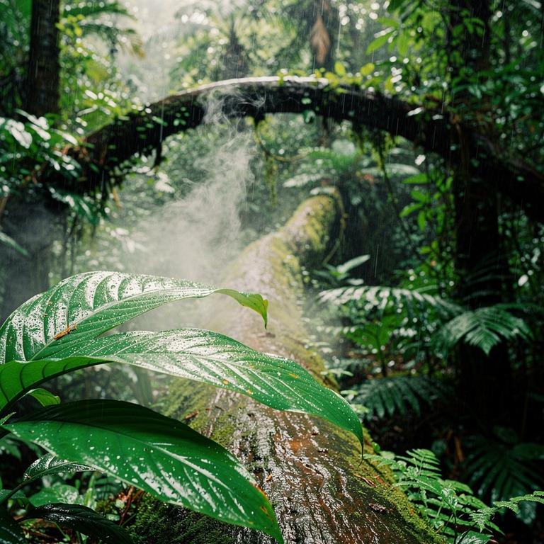 Wisps of steam rising from wet rainforest leaves after a dow... | ShopAyahuascaRetreats