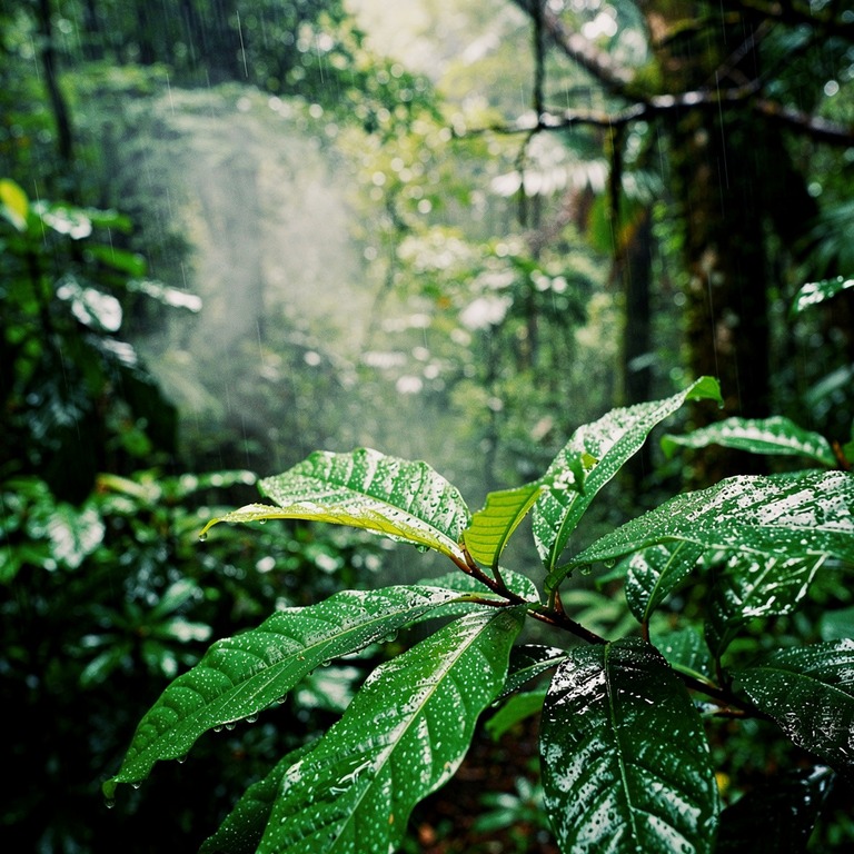 Wisps of steam rising from wet rainforest leaves after a dow... | ShopAyahuascaRetreats
