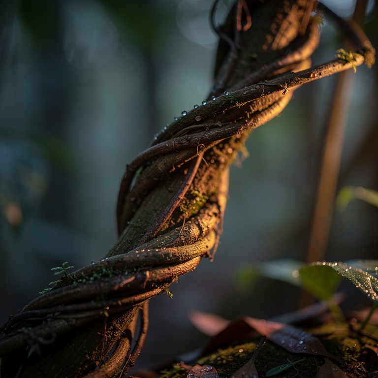 A close-up of the intricate, woody vines of the Banisteriops... | ShopAyahuascaRetreats
