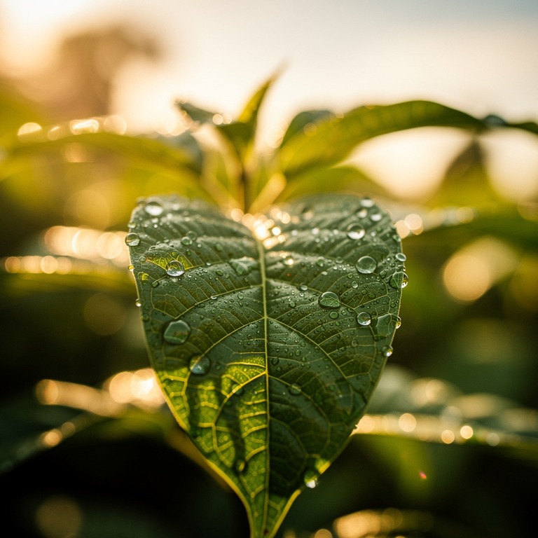 A detailed macro shot of a Tabernanthe iboga leaf, with dew ... | ShopAyahuascaRetreats