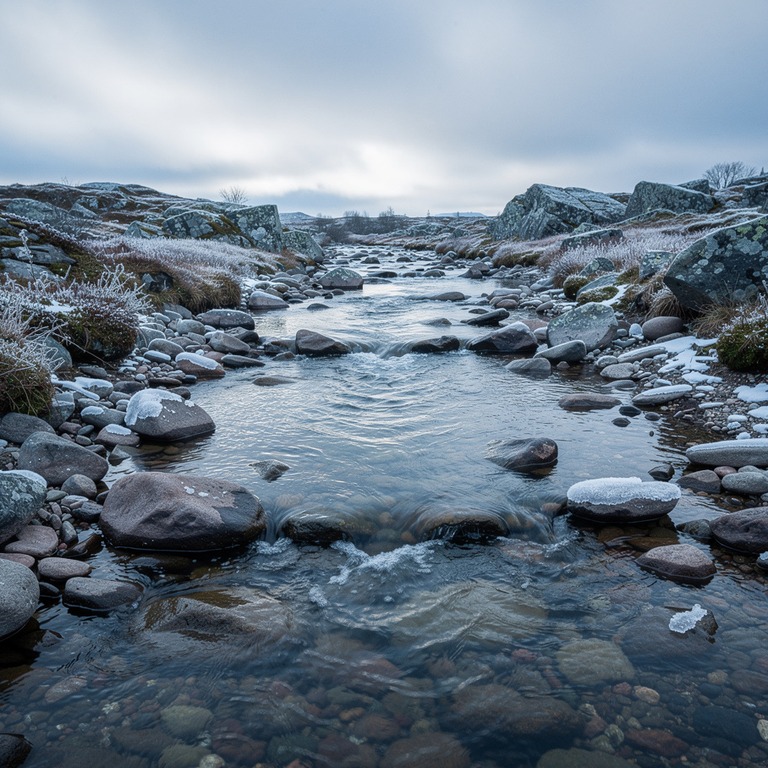 A gentle stream flowing through a rocky landscape, with smoo... | ShopAyahuascaRetreats