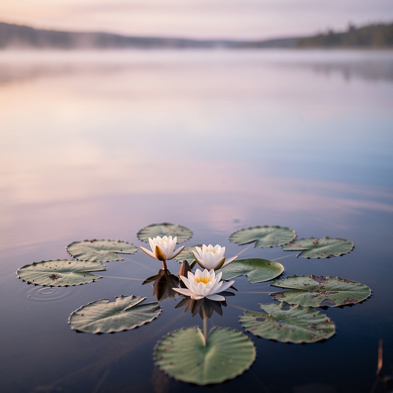 A serene lake at dawn, its glassy surface reflecting the pas... | ShopAyahuascaRetreats