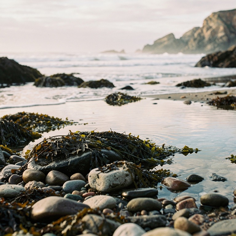 A serene ocean cove at low tide reveals a bed of smooth ston... | ShopAyahuascaRetreats