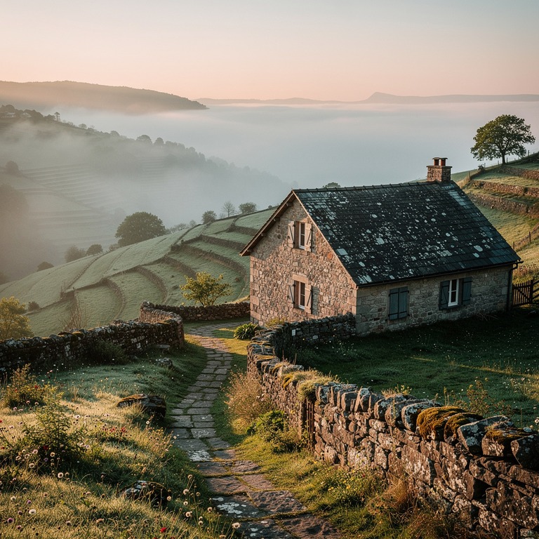 A serene stone cottage nestled among terraced hillsides at d... | ShopAyahuascaRetreats