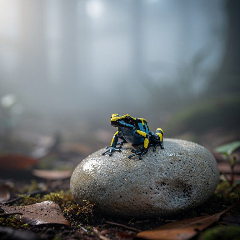 A small, colorful poison dart frog perched on a large, smoot... | ShopAyahuascaRetreats