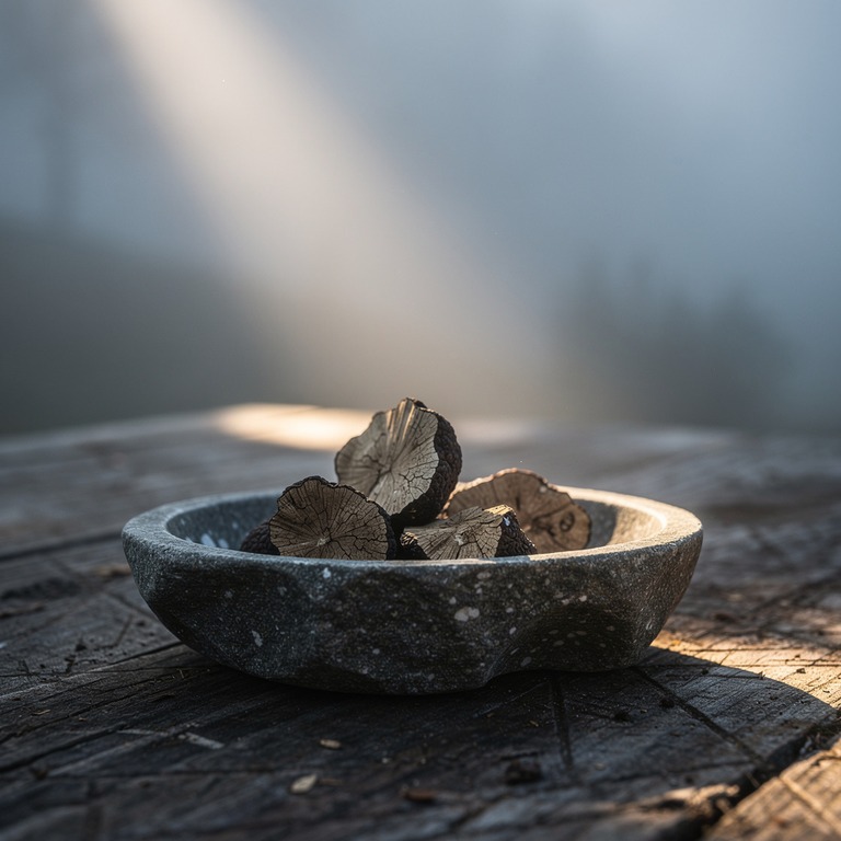 A small, shallow dish made of natural stone holds a few drie... | ShopAyahuascaRetreats